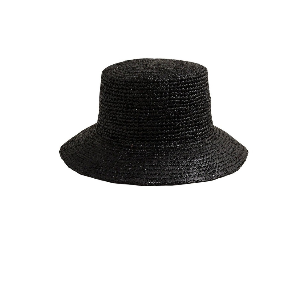 J. Crew Wide Brim Raffia Bucket Hat Black Straw S/M